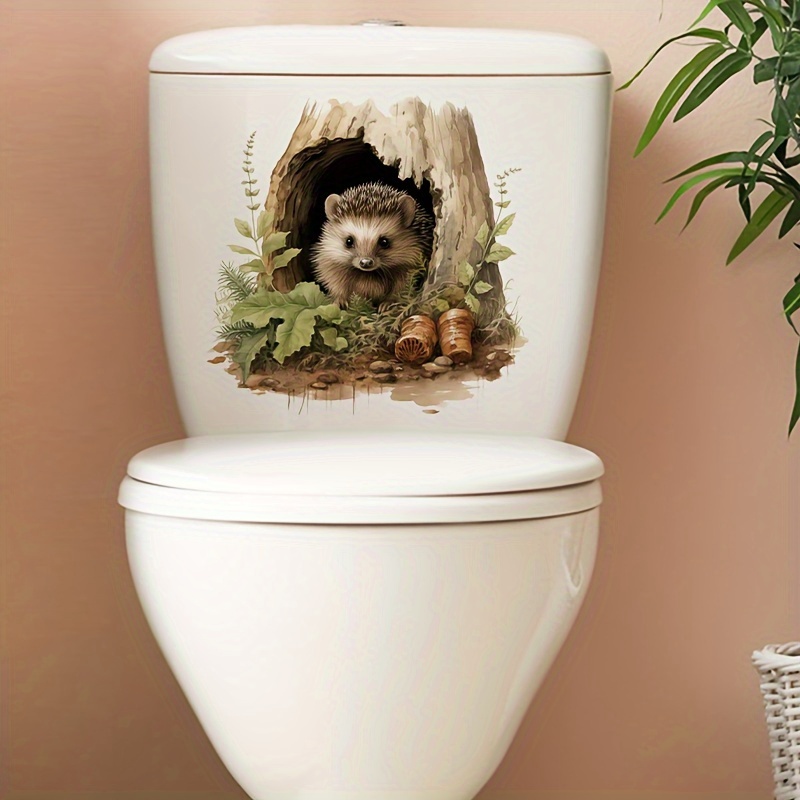 

1pc Little Hedgehog Hole Toilet Decal, Toilet Tank Decal, Home Bathroom Decorative Wall Stickers, Door Stickers, Interesting New Design Style