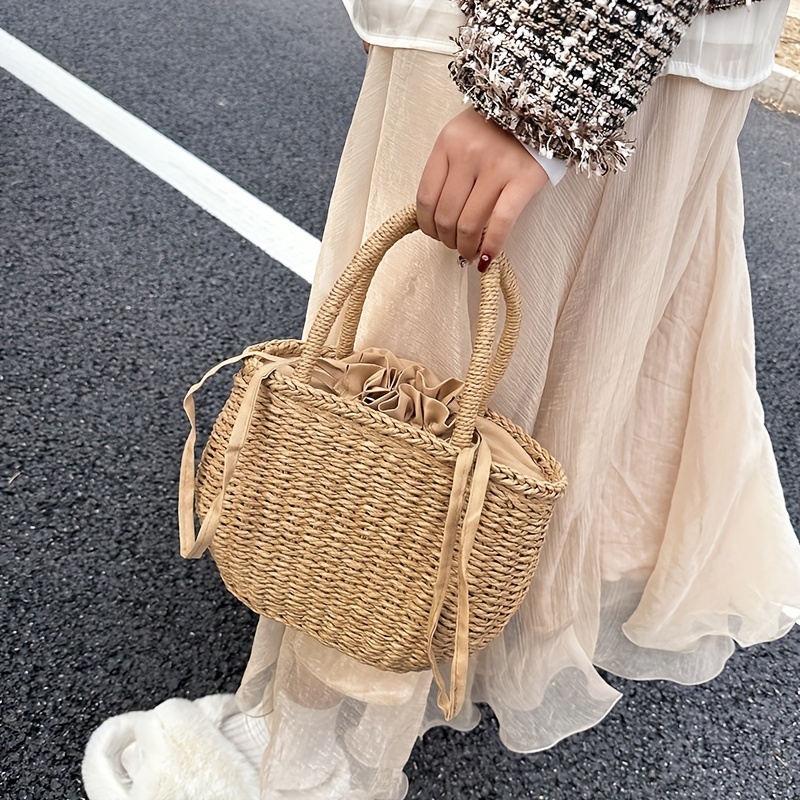 Rattan Woven Handbag Boho Style Straw Tote Satchel Purse