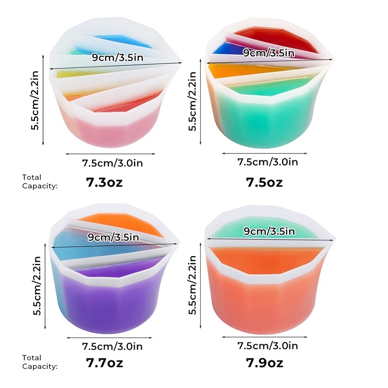 Set of 3 X 12oz Split Cup 2-8 Slots With Easy Grip Handle© and No-drip  Spout© Acrylic Pour Cup With Compartments / Slots 