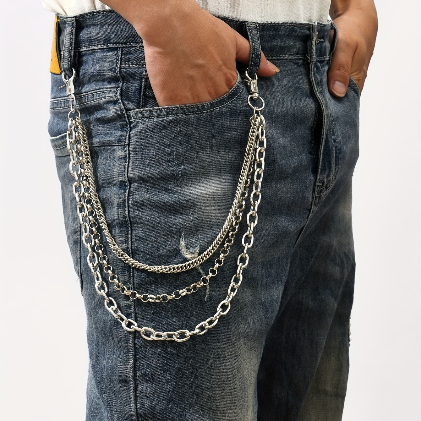 Alloy Silver Grey Belt Belt, Men's Trendy Punk Pendant Chains Accessories Jeans Pants, Trousers,Temu