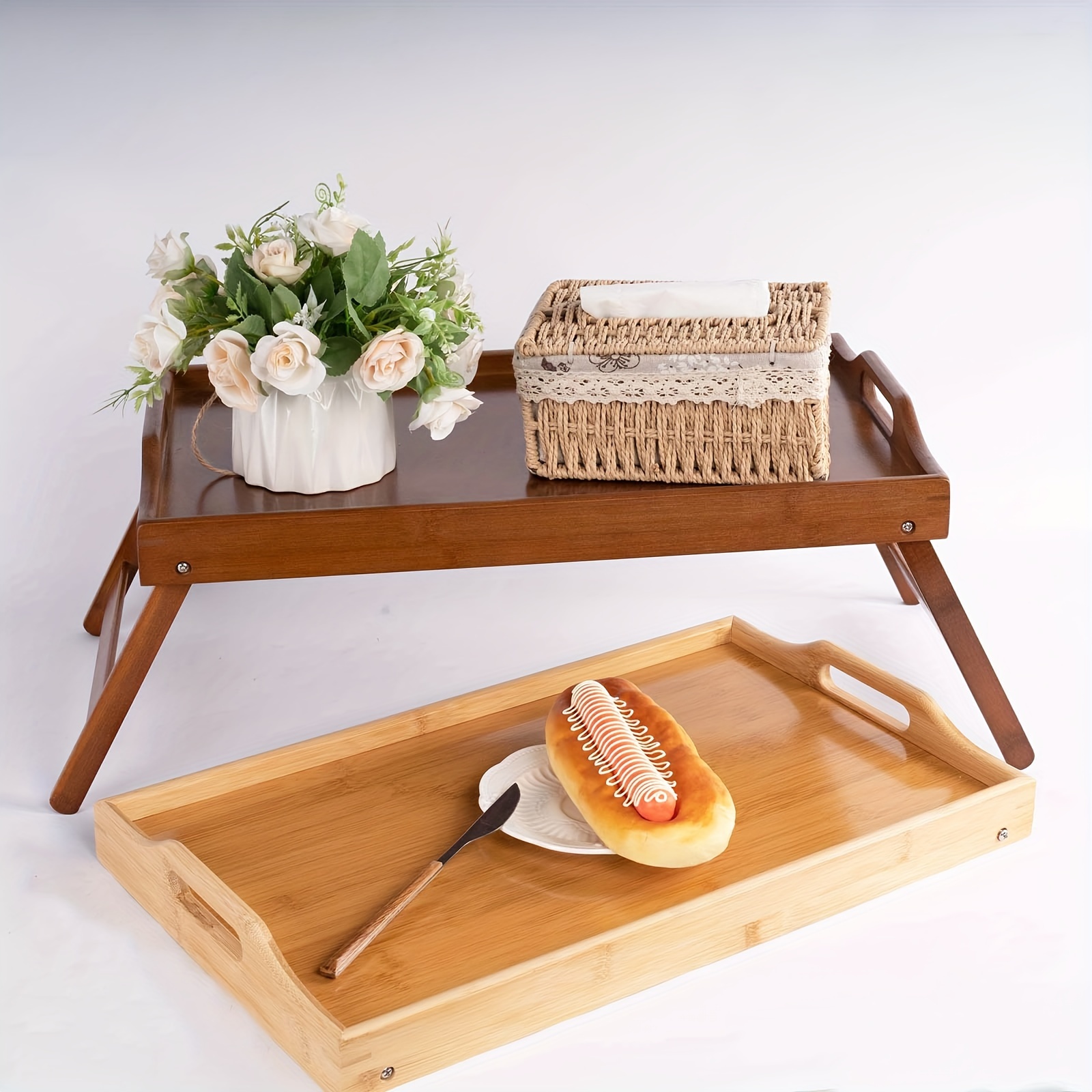  Mesa de bambú para cama – Escritorio resistente para cena y  desayuno en la cama – para comer, té, televisión, laptop, trabajo o  estudio, bandeja para servir alimentos : Hogar y Cocina