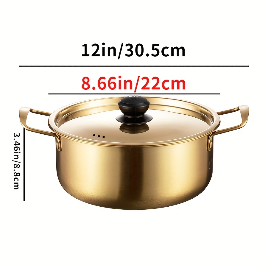 1pc Cooking Pot With Lid, Korean Noodle Cooker, Soup Cooker, Stainless  Steel Thickened Ramen Cooker, Golden Small Hot Pot, Double Ear Soup Pot