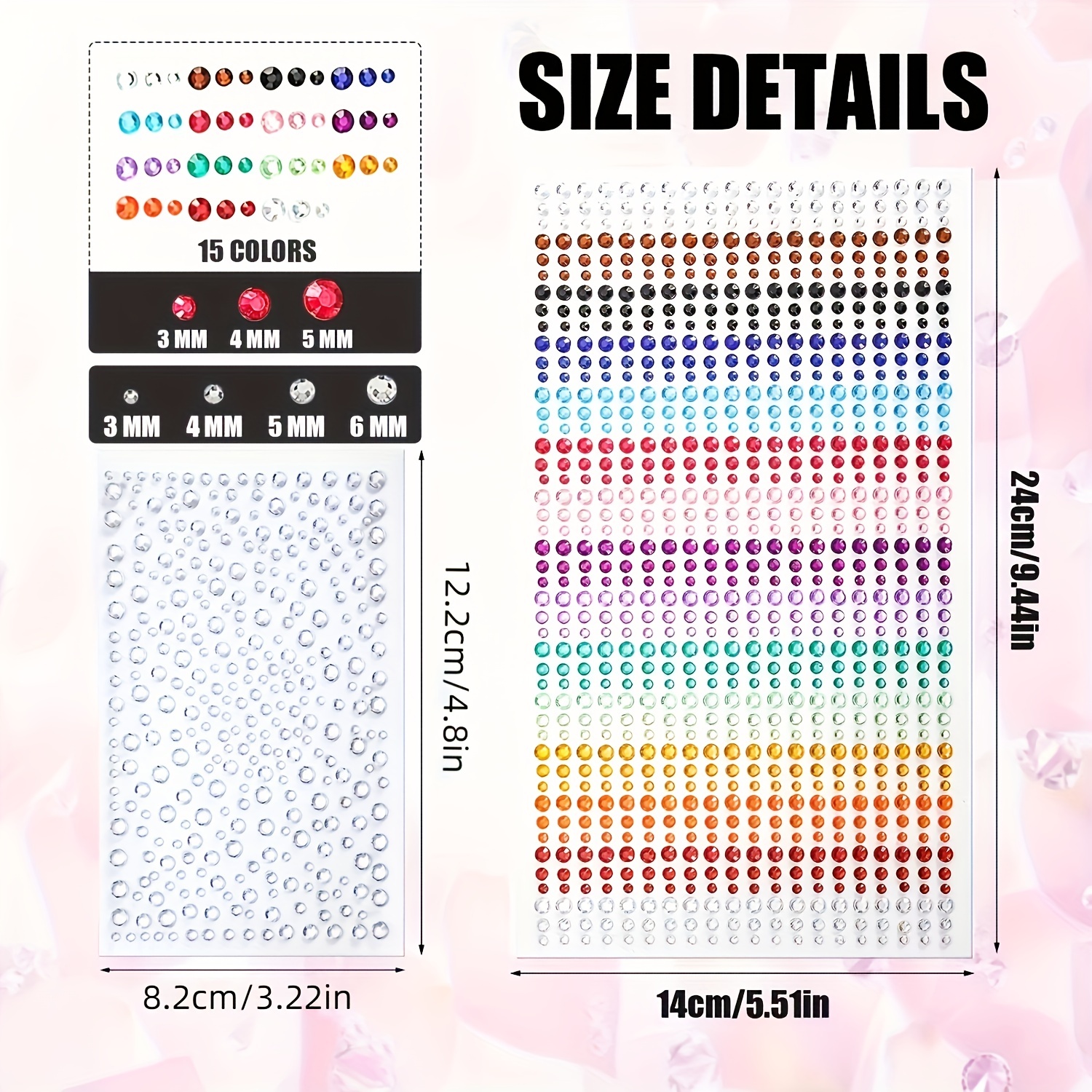 1250 Pcs Self Adhesive Rhinestones for Makeup Eyes 15 Colors Rainbow  Rhinestones Face Jewels Face Gems Stick on, DIY Nail Makeup 3mm 4mm 5mm 6mm  Rave Festival A…