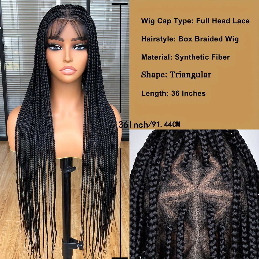 Braided Wigs For Women Full Double Lace Front Square Knotless Box Braid Wig  With Baby Hair Lightweight Synthetic Burgundy Red Hand Braided Wigs 32 Inch, Today's Best Daily Deals