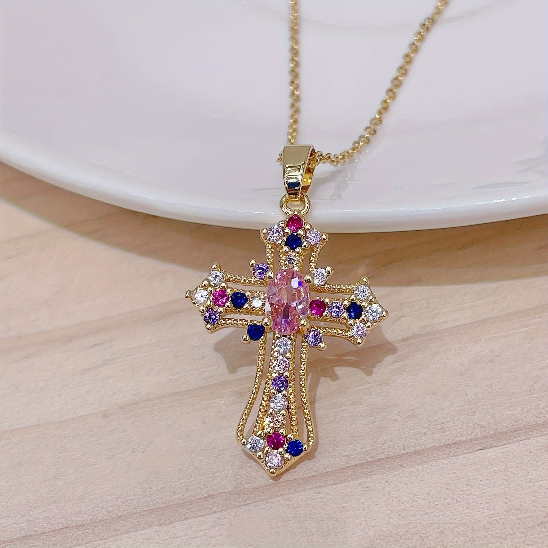 cross pendant necklace for men shiny colorful necklace holiday birthday gift for men 2