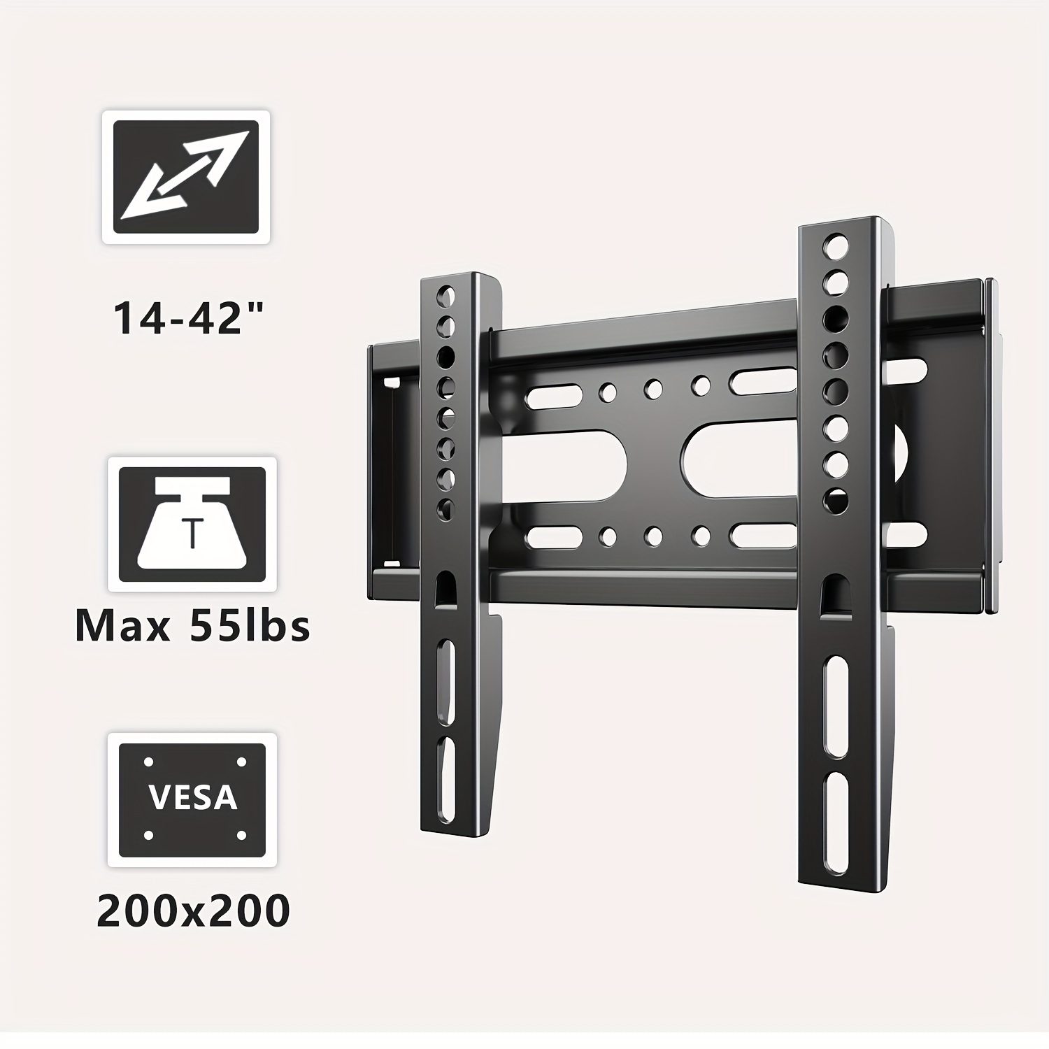 

Tv Wall Mount Fixed Monitor Bracket Low Profile Most 14"-42" Flat Curved 19 24 28 29 32 35 39 Inch Small Televisions Screen Up To Vesa 200x200mm 25kg Max Load Wall Mount Bracket
