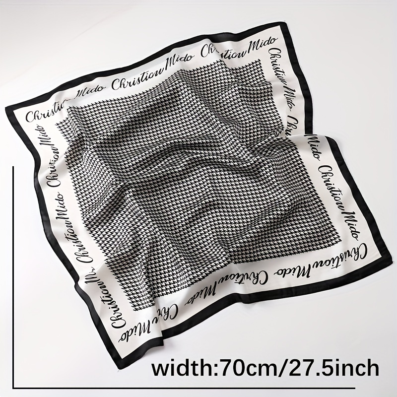 Houndstooth Print Satin Square Scarf Bandana Neckerchief Head Wrap