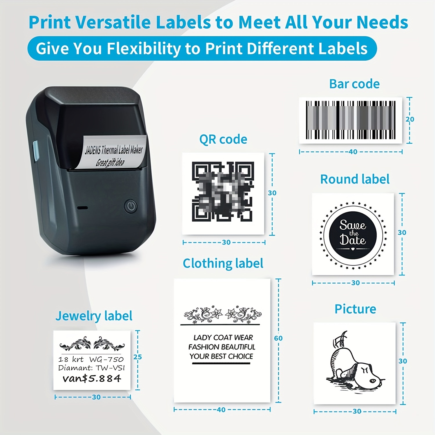 Label Printer Portable Wireless BT Thermal Label Maker Sticker Printer with  RFID Recognition Great for Supermarket Clothing Jewelry Retail Store Home