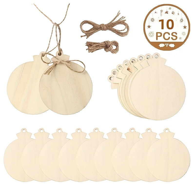 Unfinished Wooden Ornaments 6 Shapes Christmas Wood Predrilled Wood Circles  Shapes to Paint Crafts for Holiday Hanging Decorations, 30 Pcs, 3.5