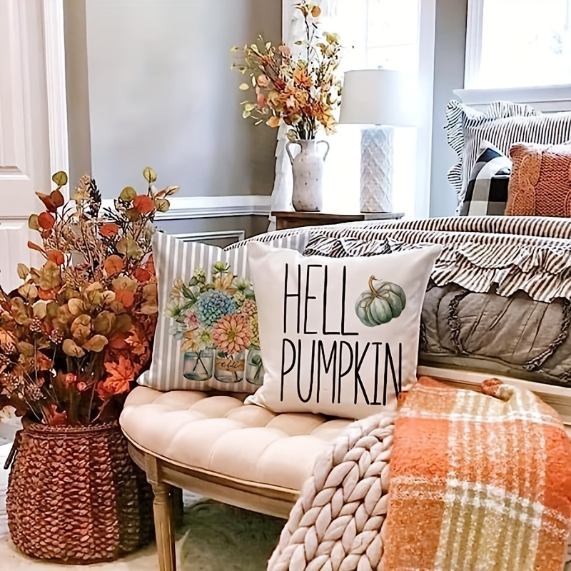 Autumn Thanksgiving Pillow Cases Cotton Linen Cushion Case Pumpkin Cushion  Cover Fall Farmhouse Home Party Decor