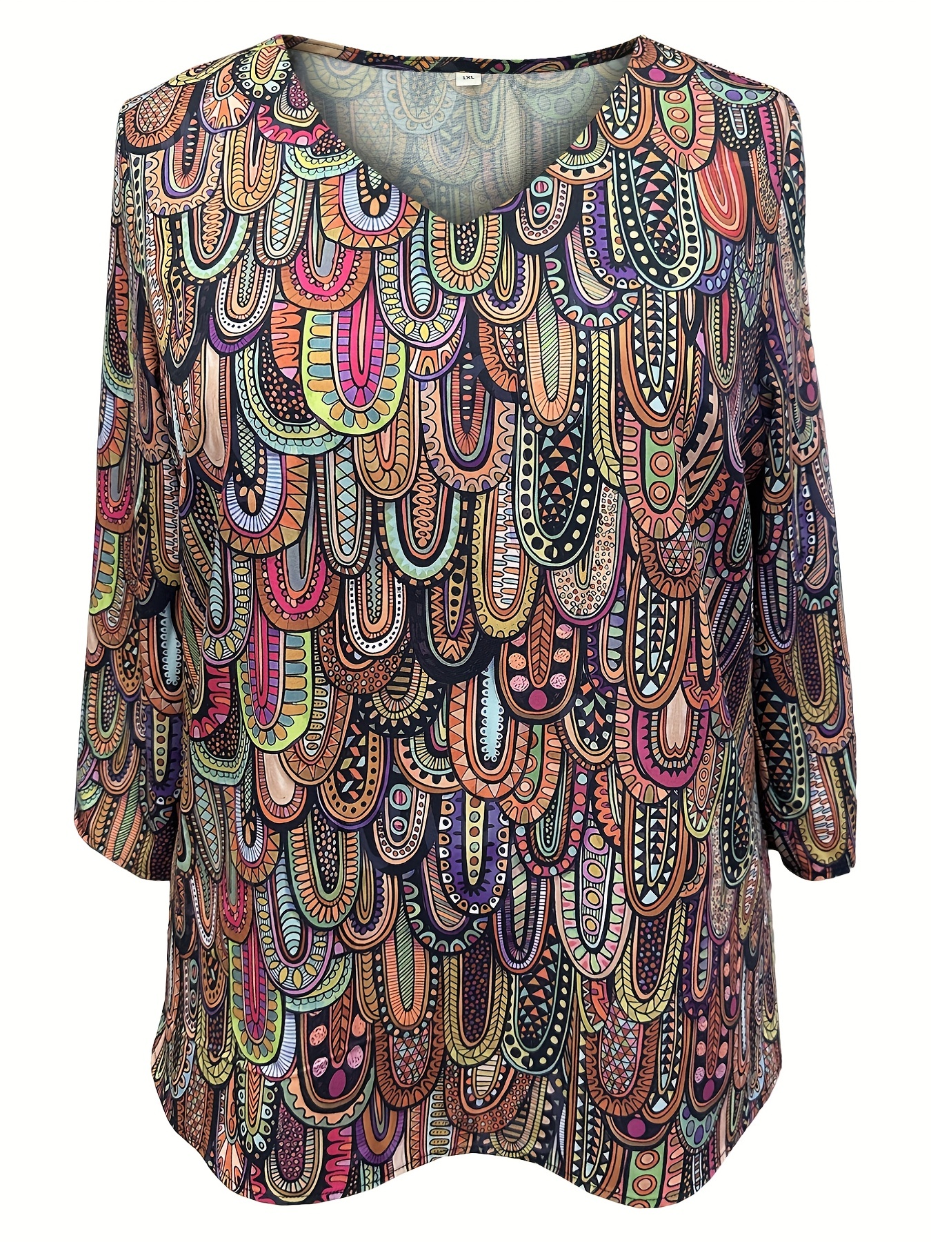 Plus Size Boho Top Women's Plus Allover Paisley Print Half Temu