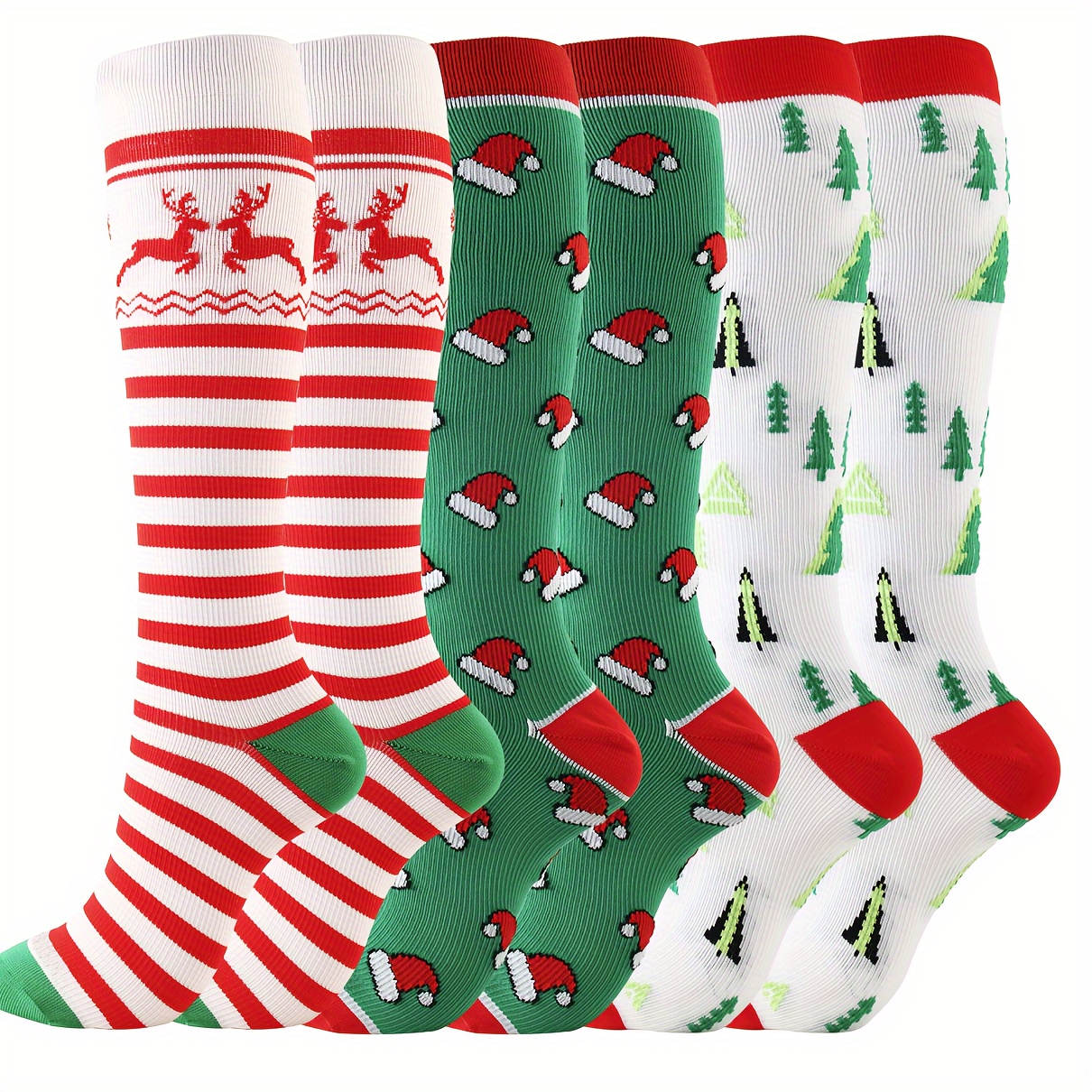 1pair Christmas Stockings Knee High Sports Socks Compression Socks