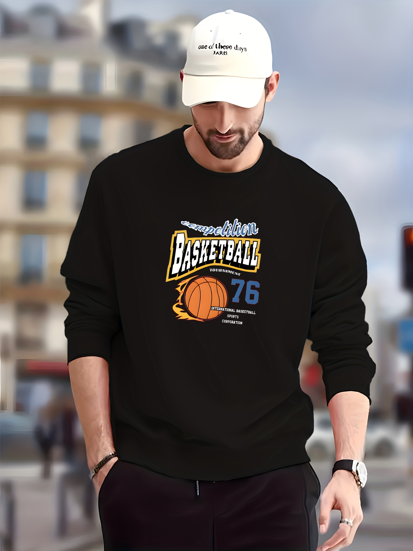 Basketball And Letter Pattern Men's Trendy Graphic Sweatshirt For