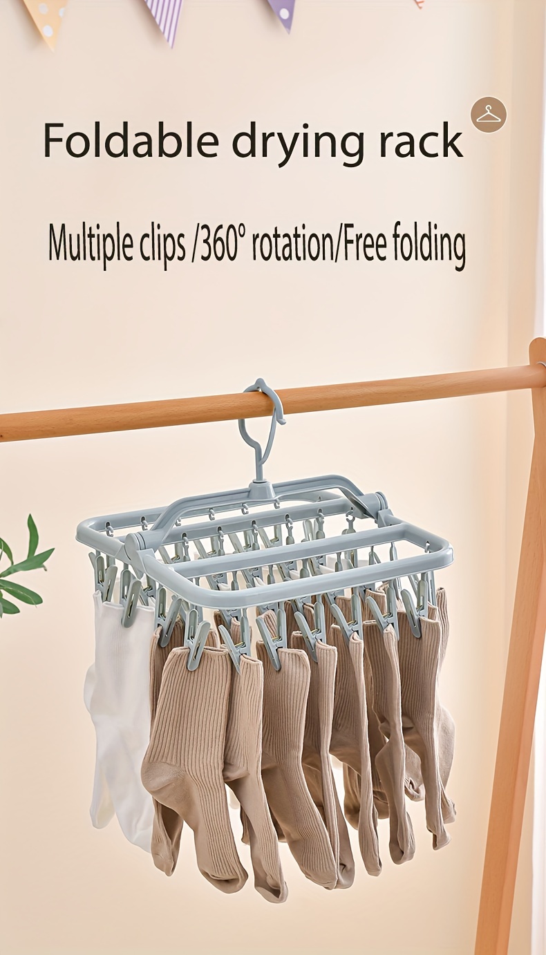 Foldable Clothes Dryer Rack Lingerie Hangers With 32 Clips For Indoor  Outdoor Wet & Dry Sock Dryer Swivel Clothes Drying Clip - AliExpress