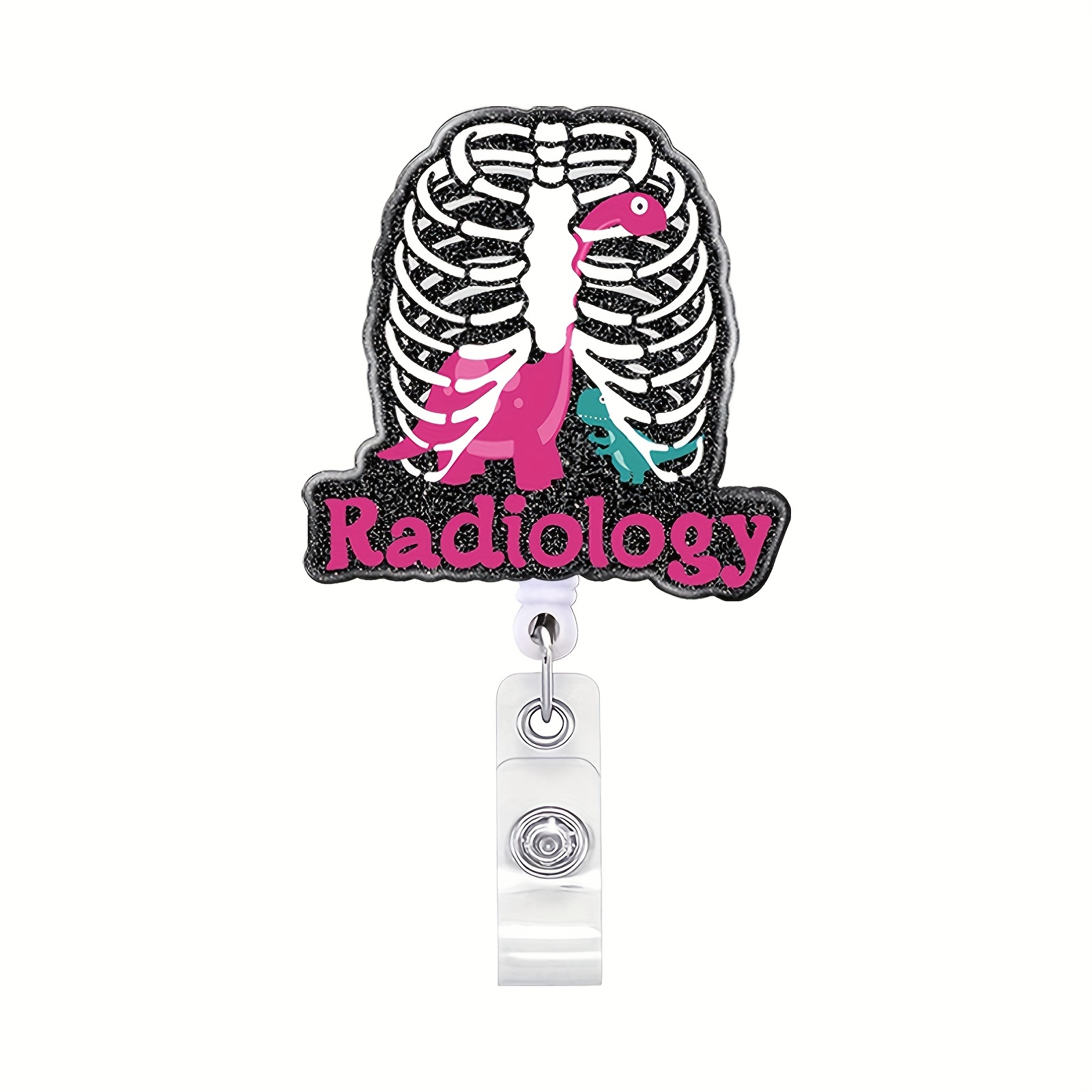  Xray Tech Badge Reel with Alligator Clip Skeleton Hand Badge  Holder X-Ray Rad Tech Radiology Radiologist Medical Worker Name ID  Decoration : Office Products