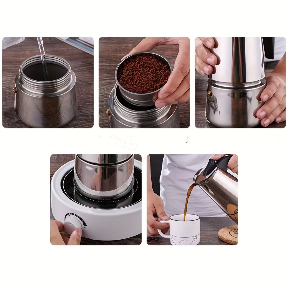 1pc stainless steel moka pot portable coffee pot espresso machine 300ml 10 14oz coffee kettle details 7