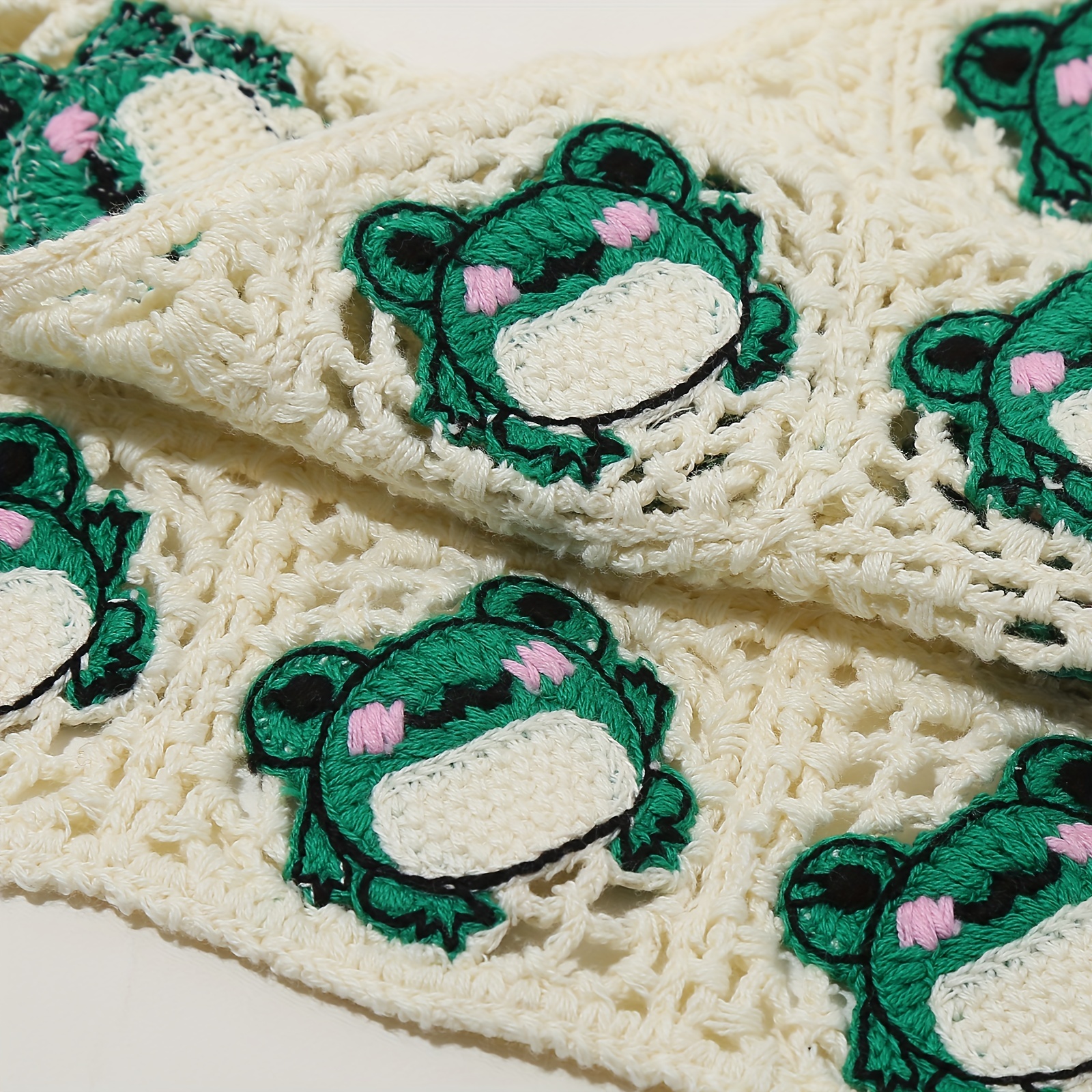 Frog Pattern Hollow Crochet Triangle Scarf Headband Hair Accessories