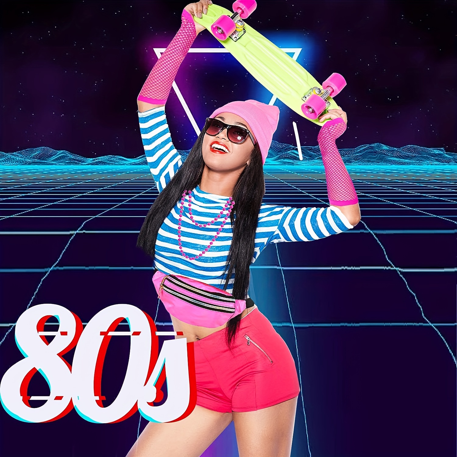 80s Fashion Party Outfits: Neon Roller Skates and Blue Bodysuit