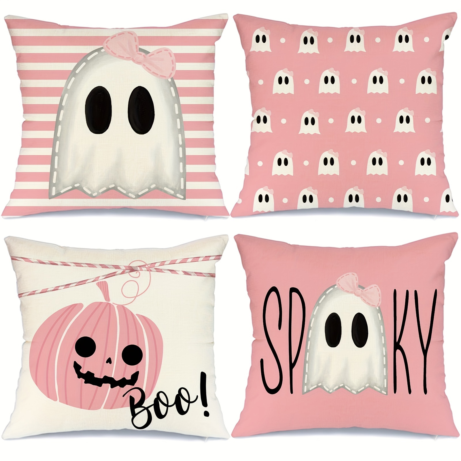 

4pcs Linen Mixed Woven Halloween Ghost Pumpkin Head Throw Pillow Cover