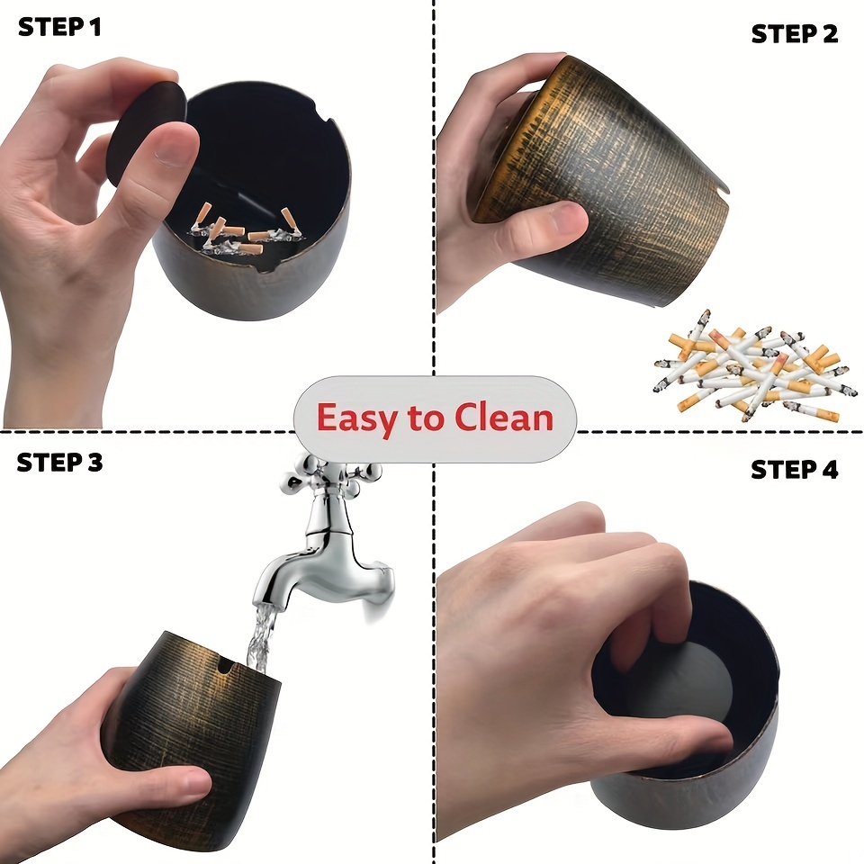 Metal Ashtray with Lid for Patio Desktop - Windproof Cigarette Holder