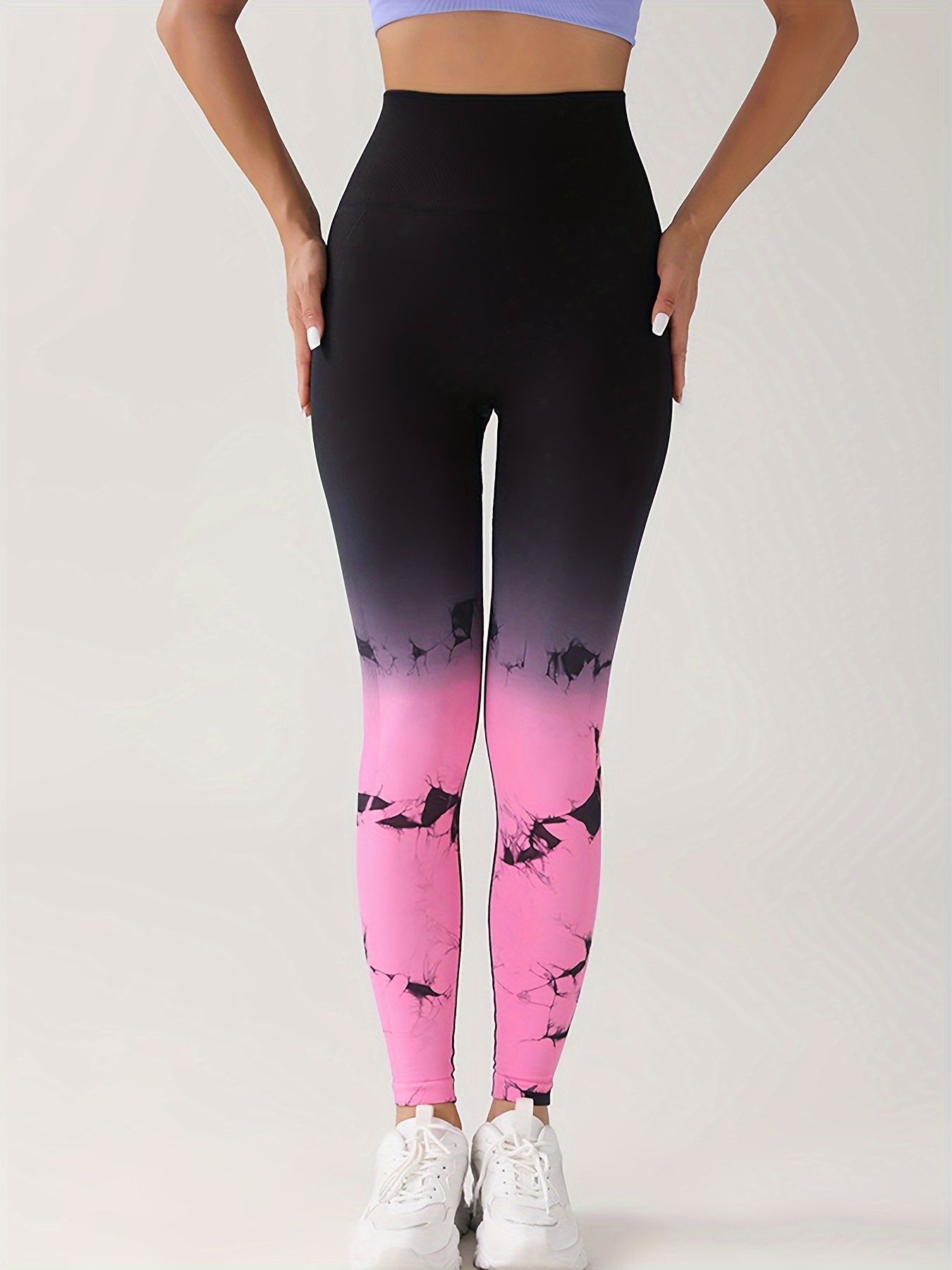YUNOgA Womens Buttery Soft High Waist Yoga Pants Tie Dye Full Length  Leggings (XS, Black Pink Mix Tie Dye)