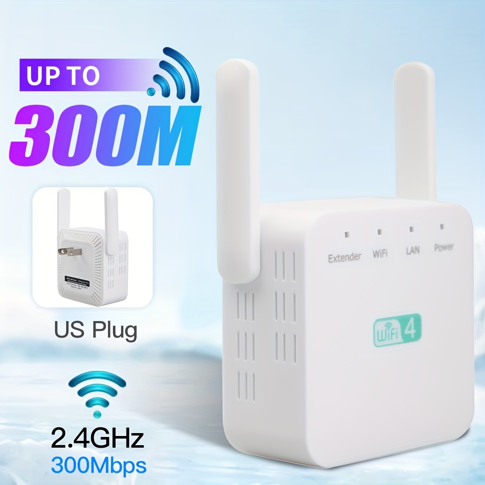Répéteur WiFi Puissant 300Mbps Amplificateur WiFi Puissant 2.4GHz WiFi  Range Booster WiFi Répéteur Extenseur sans Fil avec Port Ethernet, WiFi