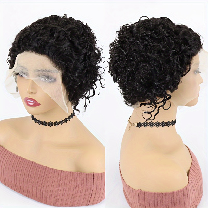 Short Curly Wavy Human Hair Wigs Short Pixie Cut Wigs 13*1 - Temu