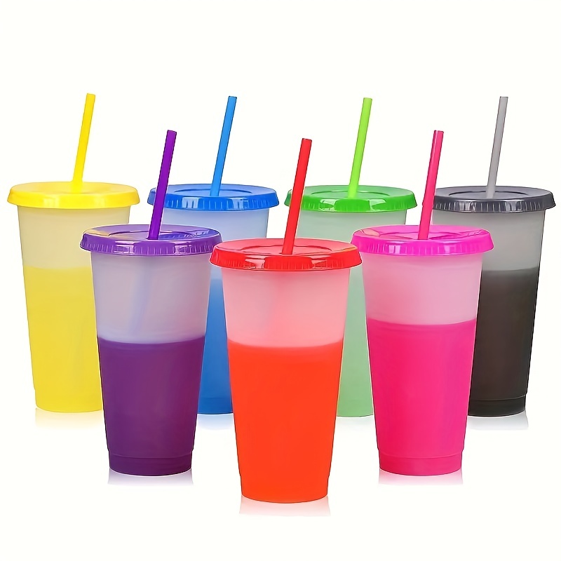 Color Changing Tumblers With Lids And Straws, Plastic Tumblers Cute Iced  Coffee Cup, Reusable Cups Bulk For Cappuccino, Tea, Latte, Cereal, Yogurt,  Dessert, Party, Christmas Gift - Temu
