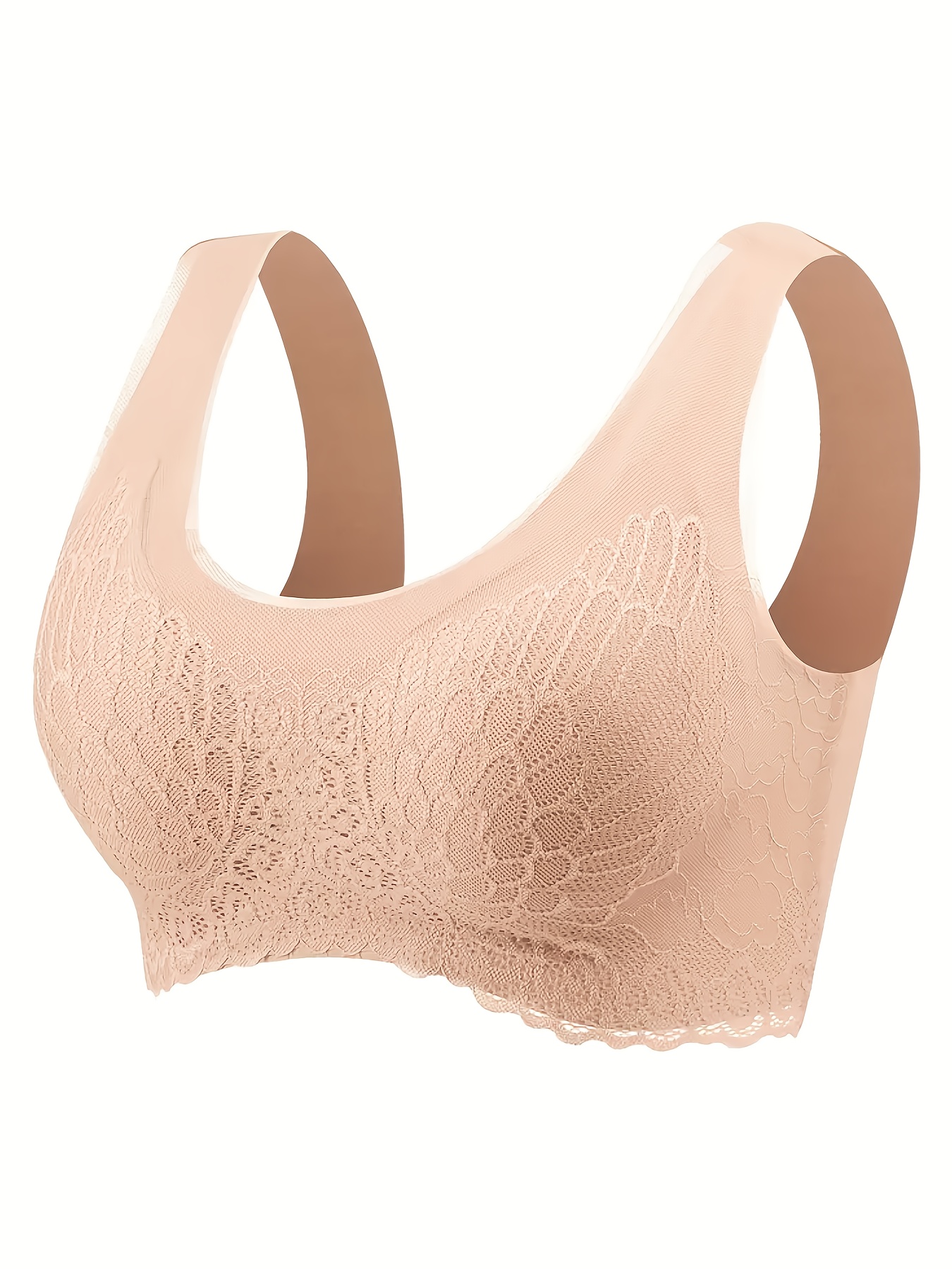 Scallop Trim Wireless Bra Comfy Breathable Full Coverage Bra - Temu