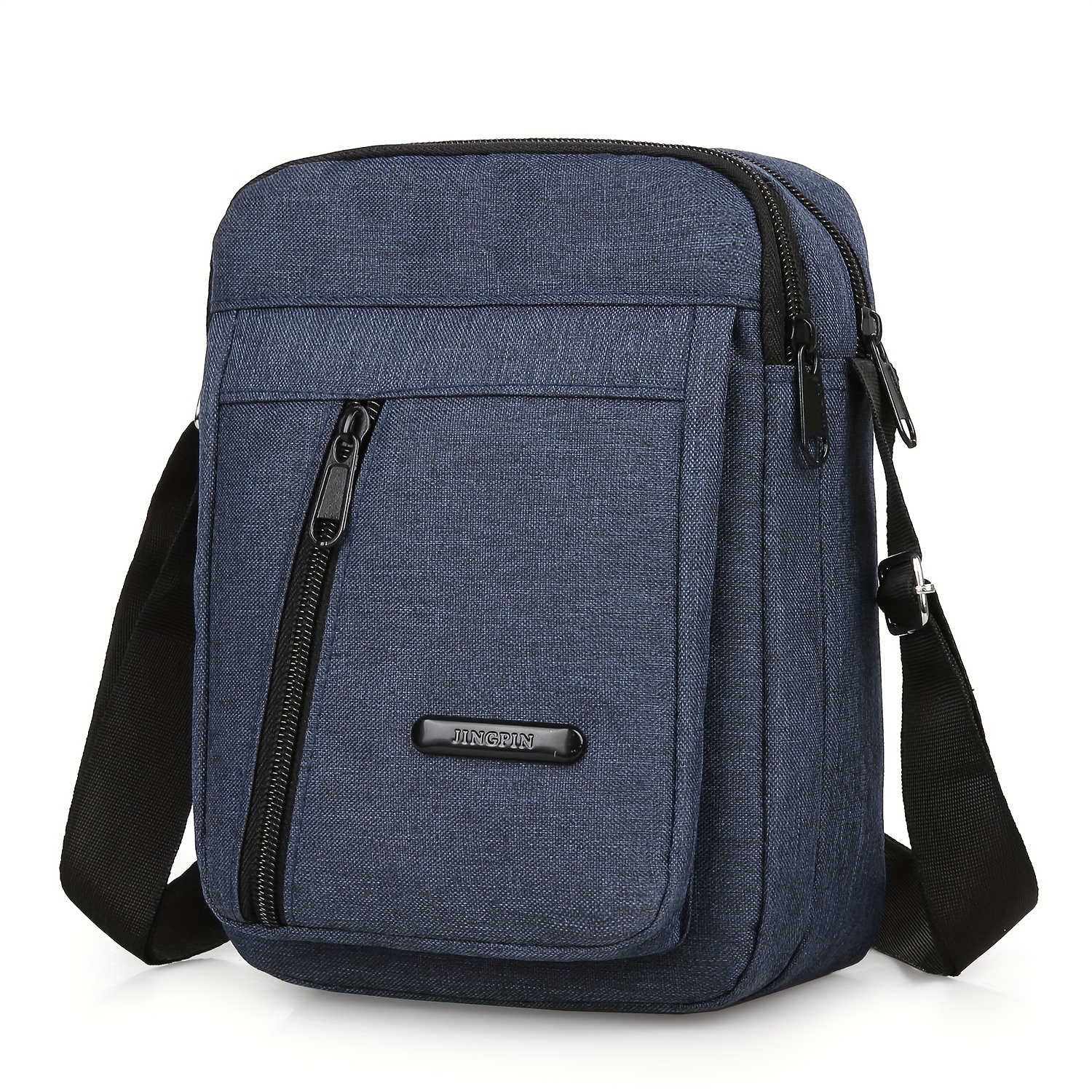 TEMU Trendy Men' New Nylon Fabric Solid Color Zipper Closure Shoulder Crossbody Backpack