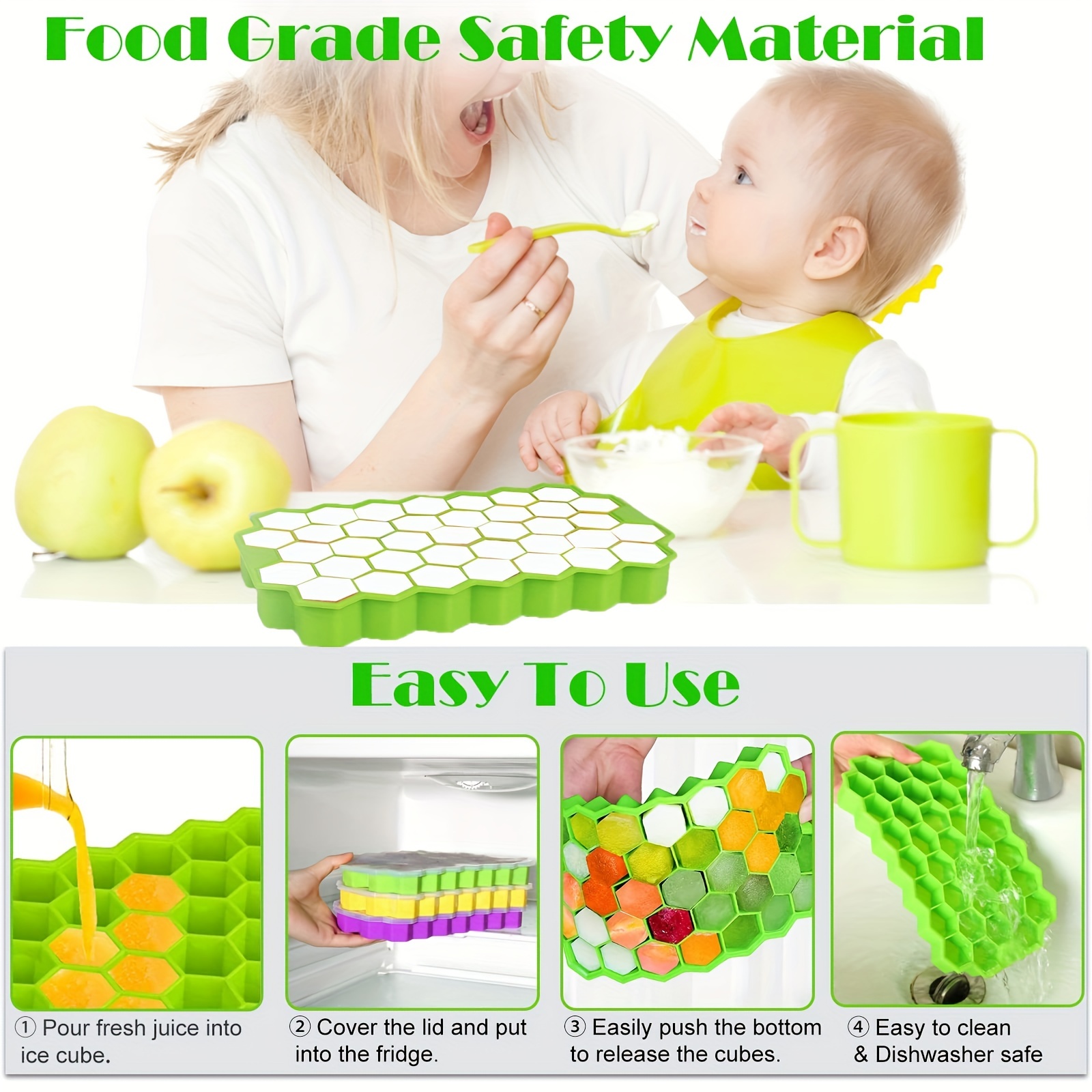 Silicone Ice Trays, Stackable Flexible Honeycomb Ice Trays For