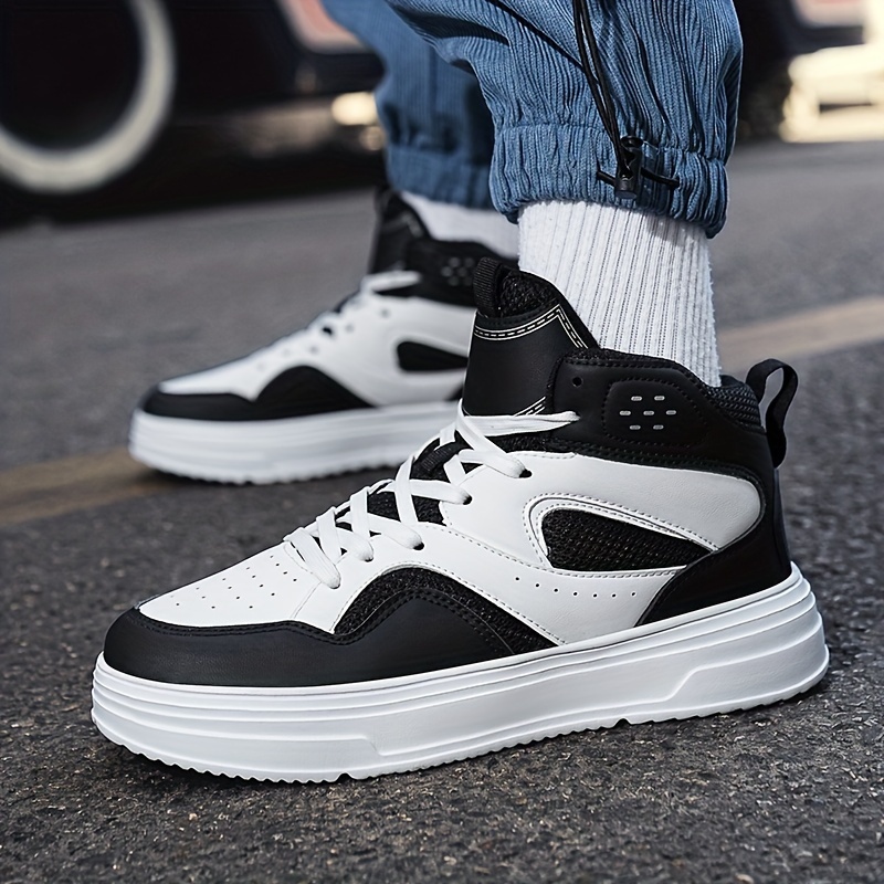 Plus Size Men's Trendy Solid/Colour Block High Top Skate Shoes, Comfy Non Slip Casual Soft Sole Sneakers For Men's Outdoor Activities