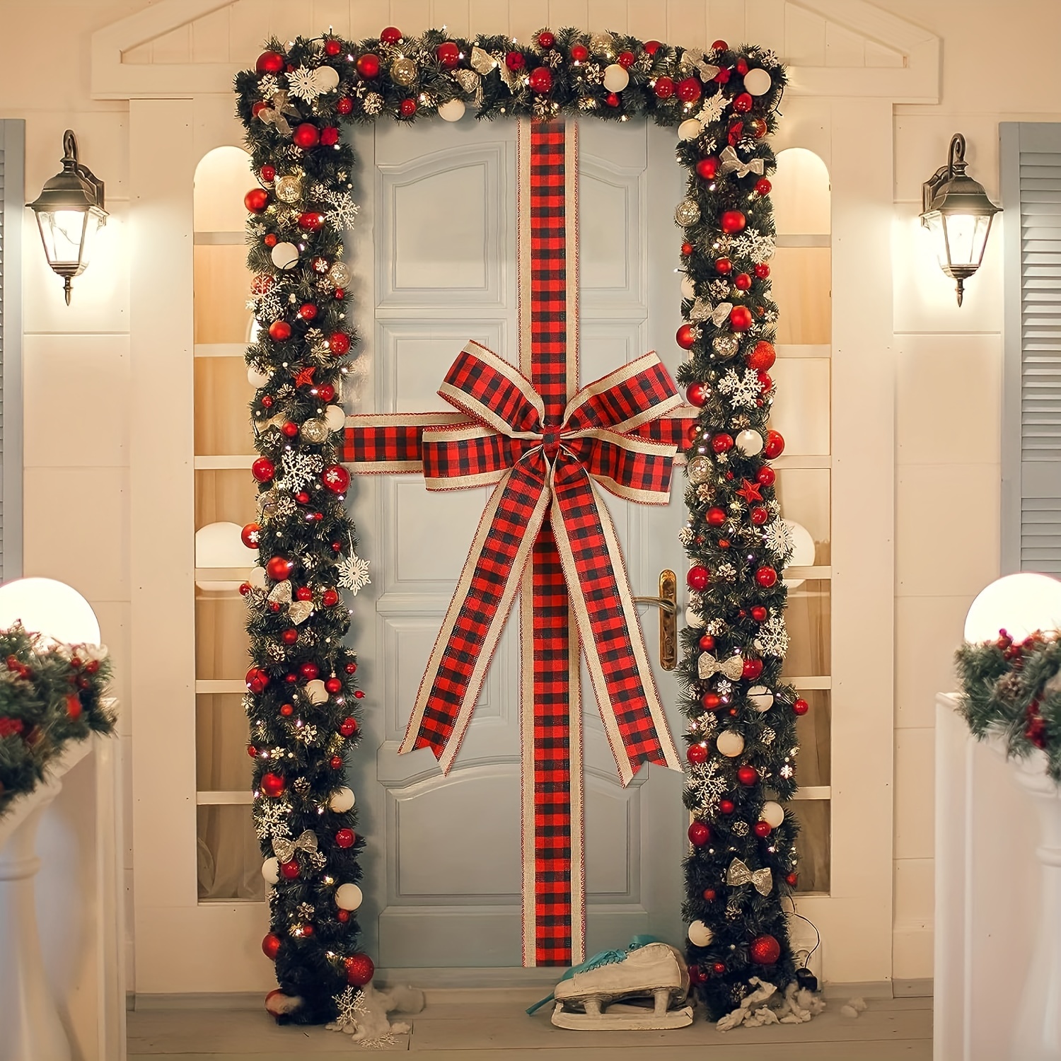 Christmas Cabinet Door Ribbons Bows Large Christmas - Temu