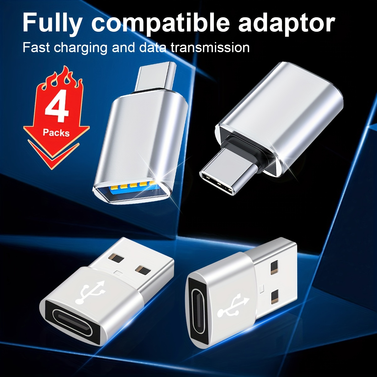 2er-Set Adapter USB-Stecker auf USB-C-Buchse, Aluminiumgehäuse