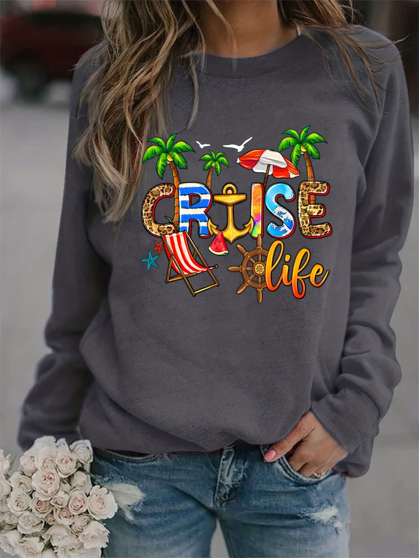 Sweatshirt Round Neck LS Flowers