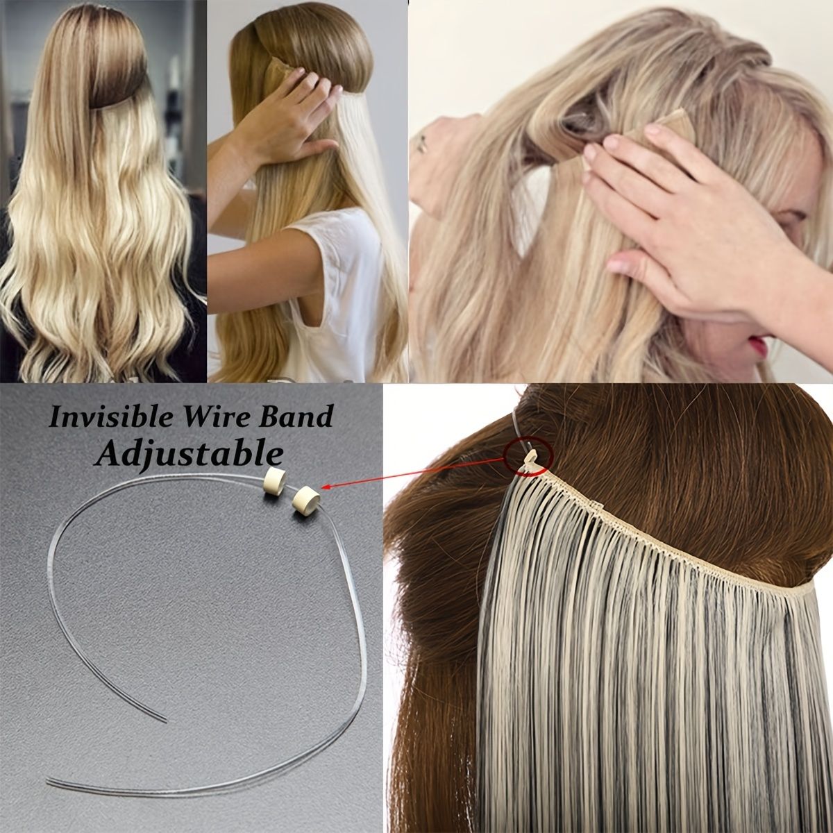 Adjustable Headband Invisible Wire Hair Extensions Highlight Long Straight  Synthetic Hairpiece For Women Heat Resistant Fiber No Clip 20inch - Beauty  & Personal Care - Temu