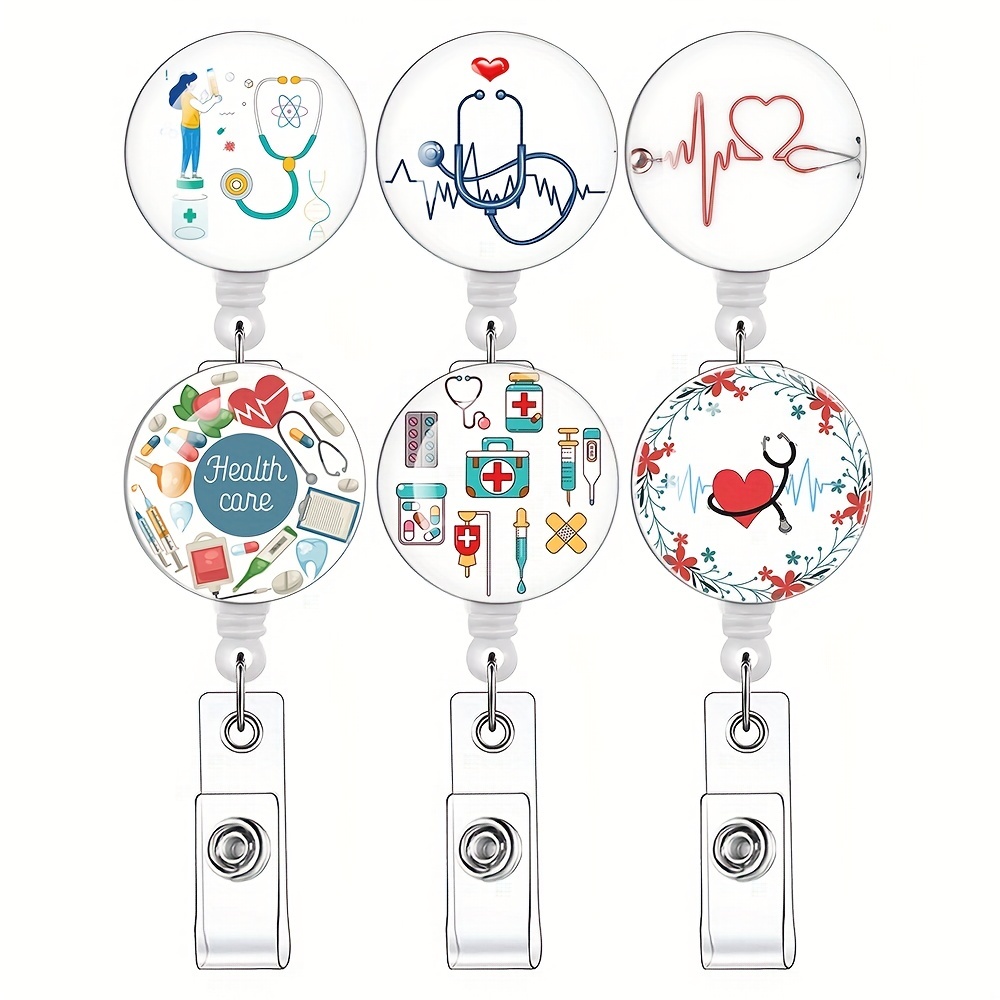 6pcs Pharmacy Badge Reel Medical Badge Reel, Creative Badge Reels  Retractable Badge Holders Clip Perfect For Nurses And Office Workers