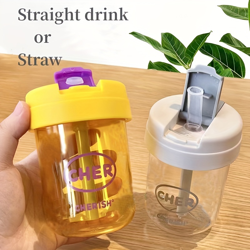 Cute Kids Water Bottles With Straw Cute Water Leak Proof Bottles Portable  Leakproof Water Jug Plastic Fruit Juice Travel Water Bottle For Kids/Girl/Adult  White 