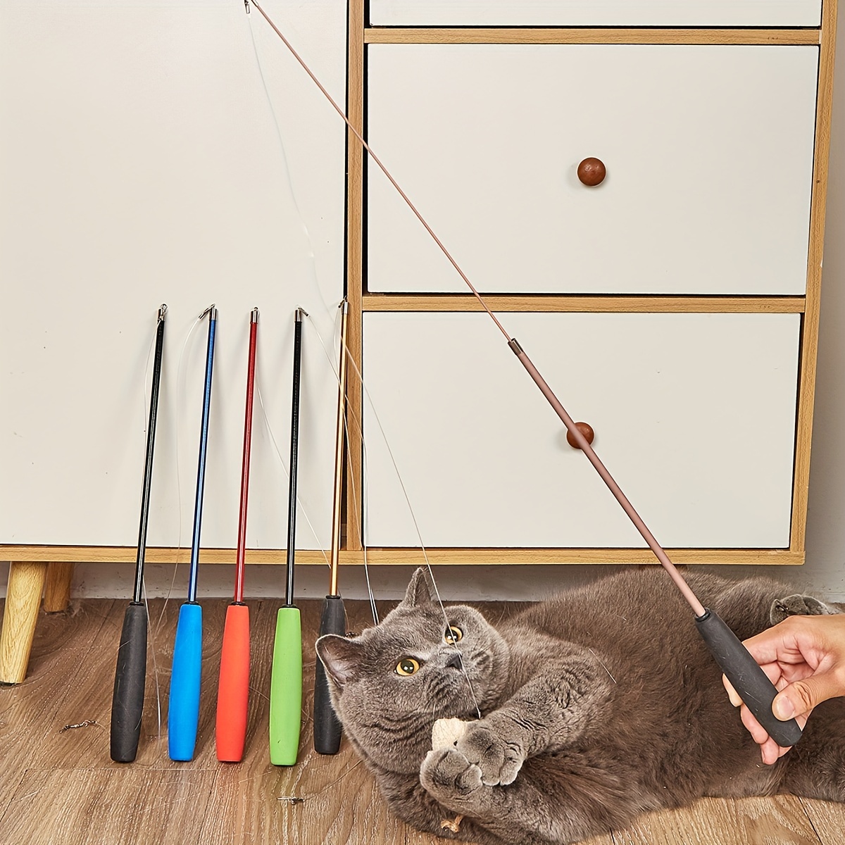 4-in-1 Fishing Rod Style Interactive Cat Toy Stick With Laser