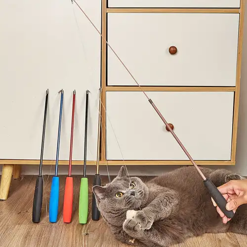 Cat Toy Retractable Cat Toy Fishing Pole With Reel Pet Toy - Temu