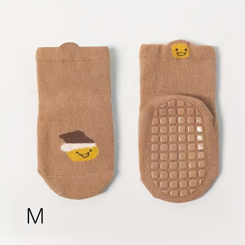 3 Pairs Baby Girl's Non Slip Socks - Animal Pattern Bottom Rubber Dot