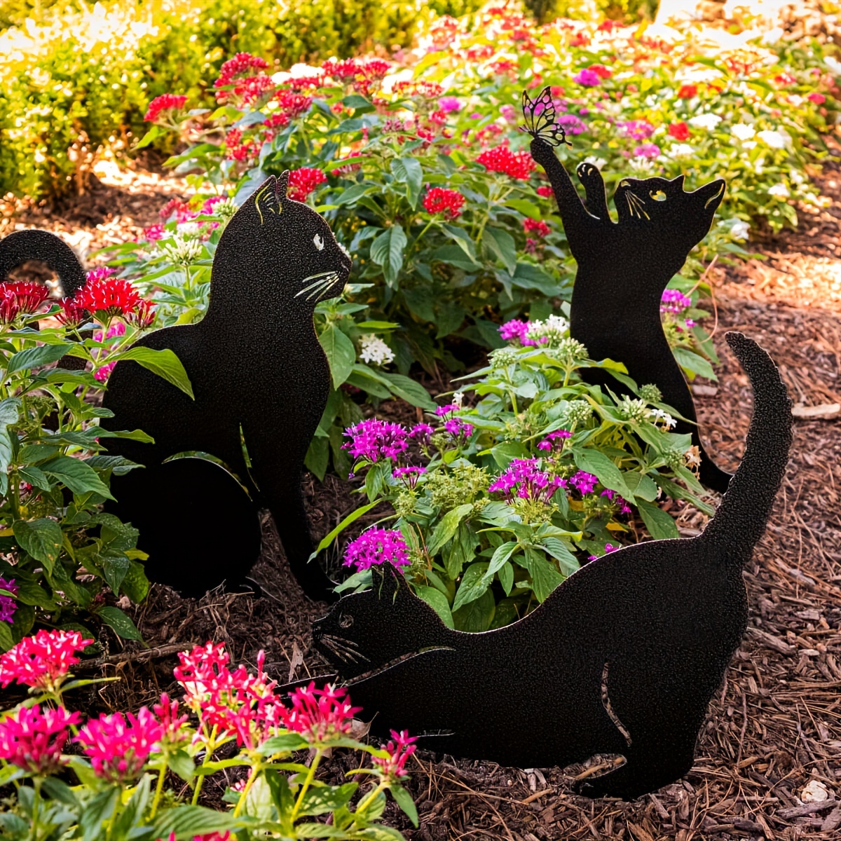 Acheter Statues de chat noir en fer créatif, ornements de jardin