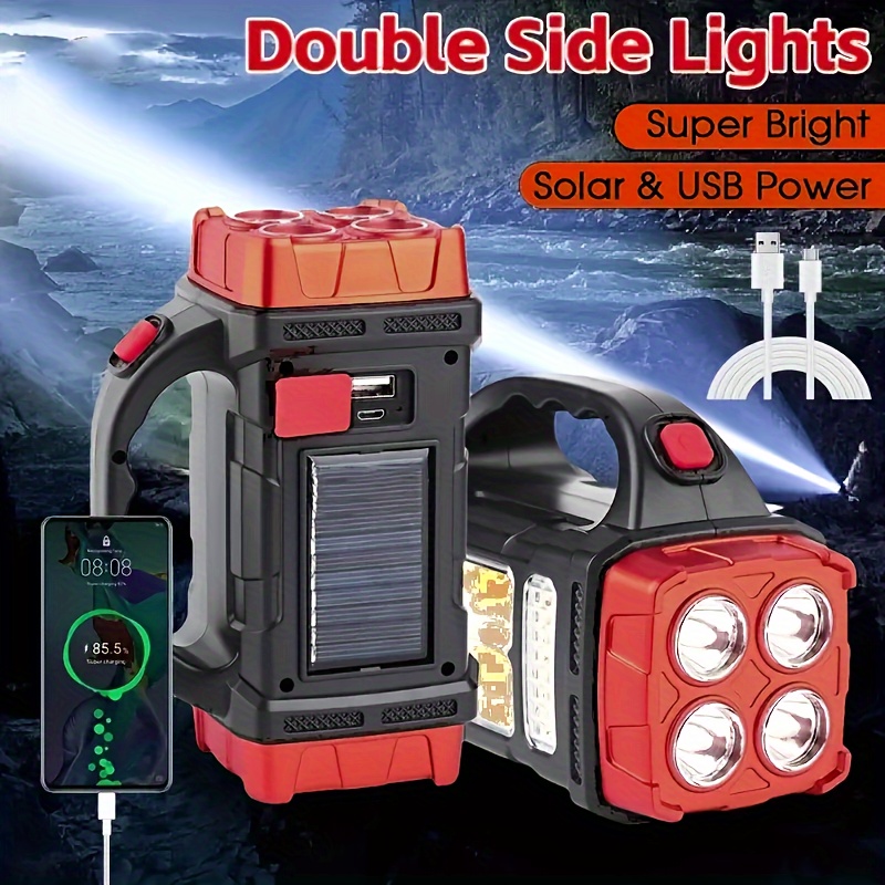 multifunctional led solar camping light bright portable rechargeable flashlight suitable for outdoor hiking camping sports & outdoors details 0