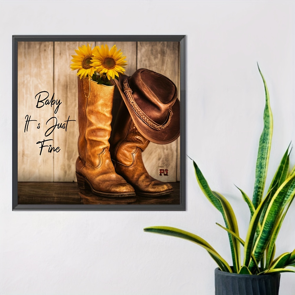 5d Diamond Painting Set Cowboy Boots And Hat Pattern - Temu