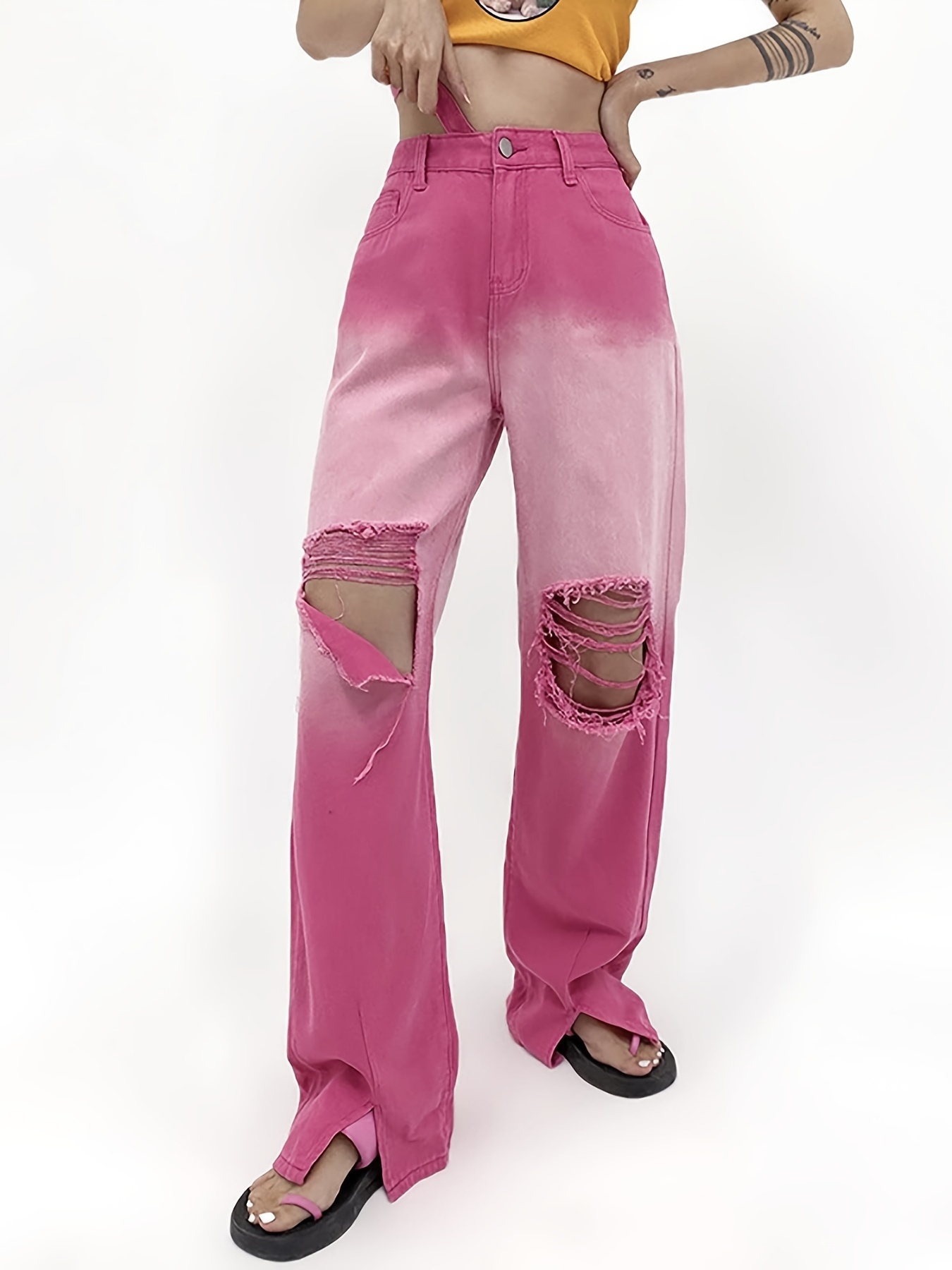 Pink jeans damage loose pants