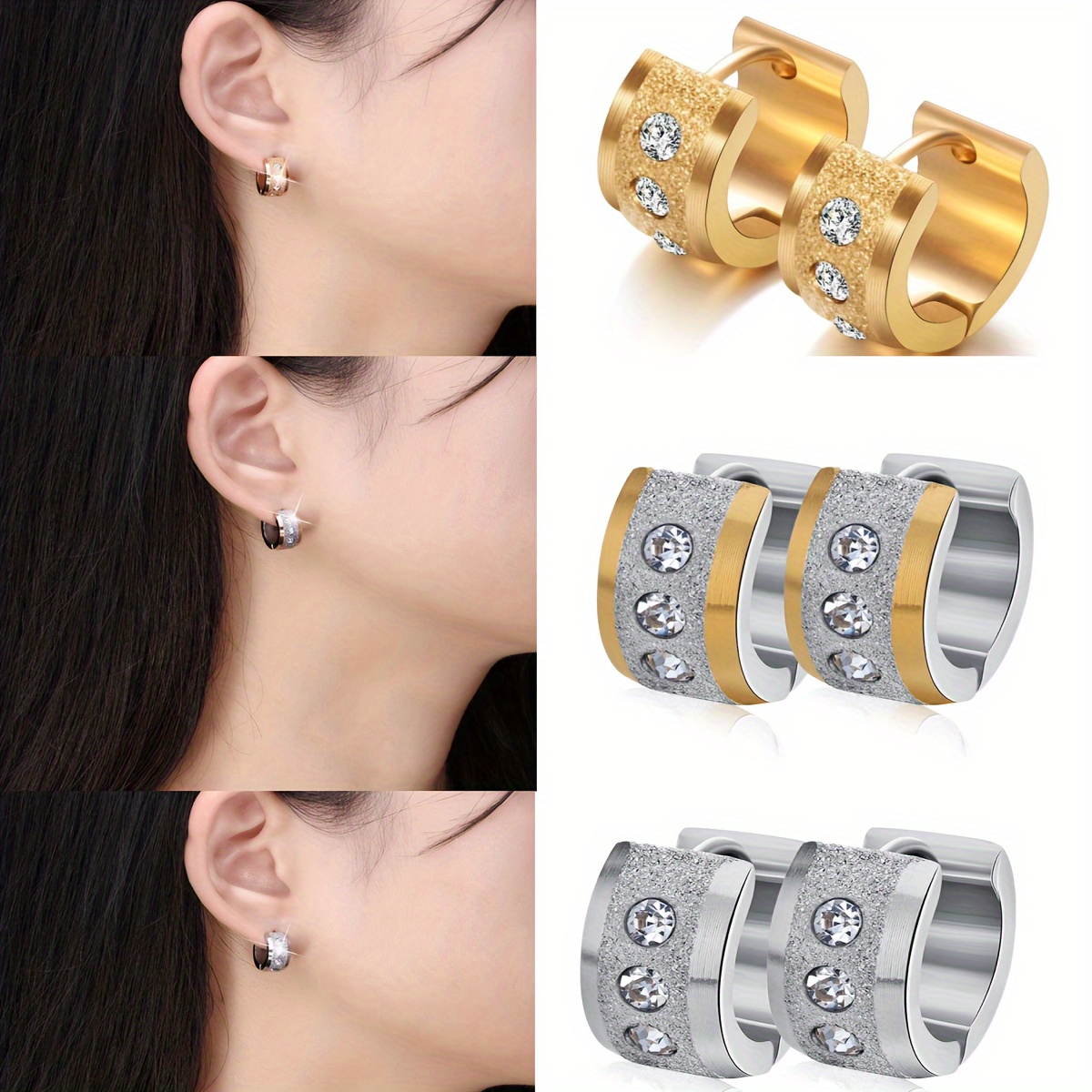 

Minimalist Frosted Hoop Earrings Stainless Steel Rhinestones Plated Women's Earrings Jewelry Daily Festival Dating Gifts