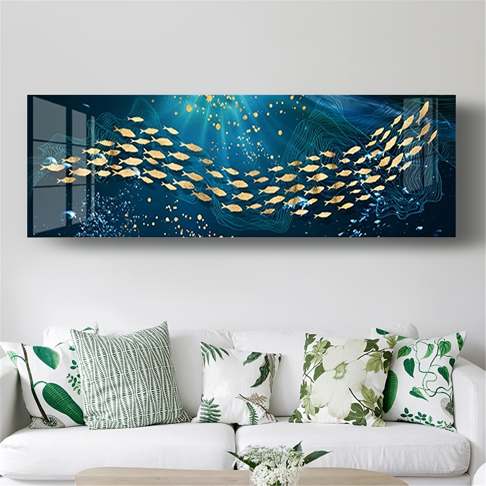 1pc HD Printed Spectacular Shoals Of Fish Canvas Decorative Painting, The  Serene Bottom Of The Sea Art Print Picture, Light Luxury Wall Art Painting F