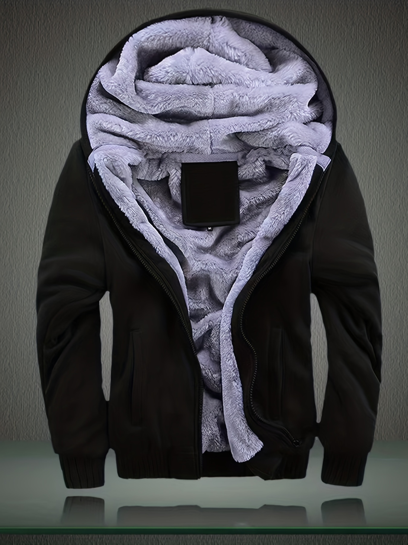 Men's Warm Fleece Hooded Jacket Coat, Warm Thick Zip Up Hoodie For Fall  Winter