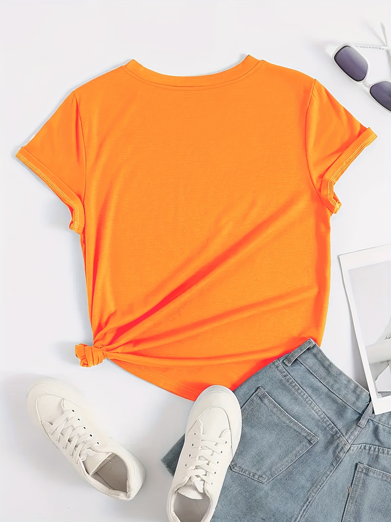 Solid Basic T-shirt, Casual Crew Neck Short Sleeve Versatile T-shirt, Women's Clothing