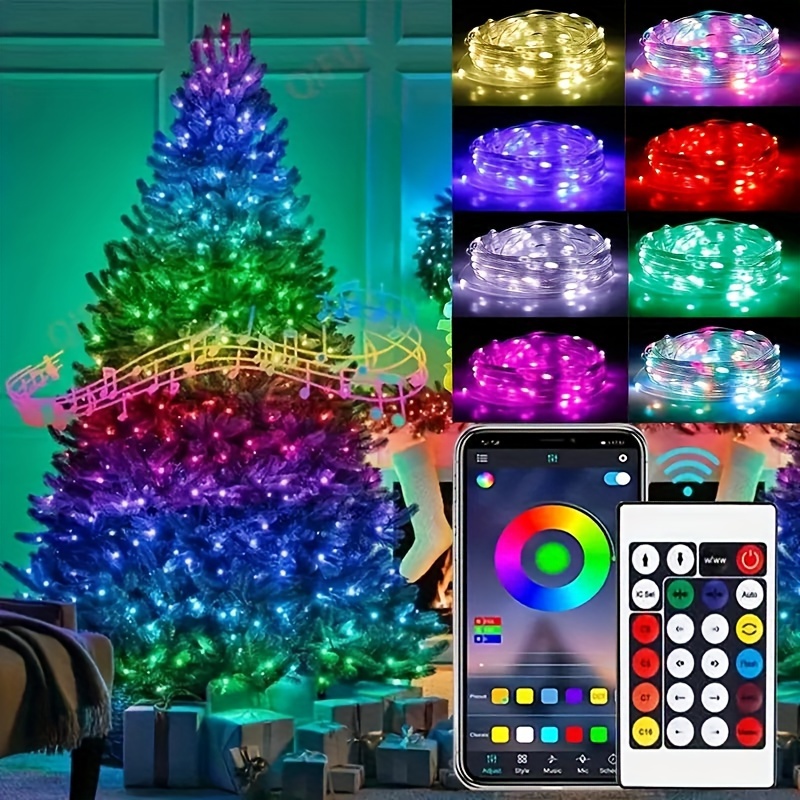 2 Guirlande lumineuse LED à piles 5 m 50 LED 8 modes suspendus avec  télécommande pour camping, fête, nouvel an, décoration de Noël, blanc chaud